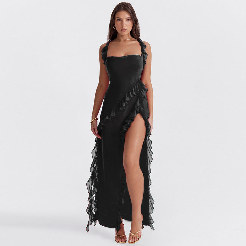 Delilah | Elegant Ruffle Slit Dress