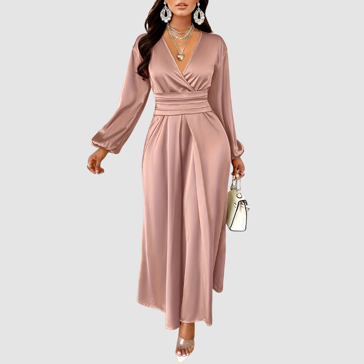 Eleanor | Pleated Satin Maxi Dress