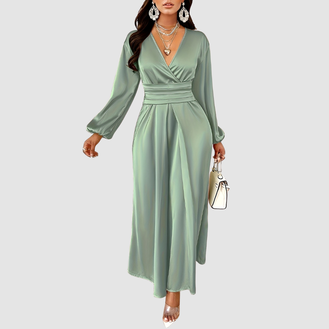 Eleanor | Pleated Satin Maxi Dress