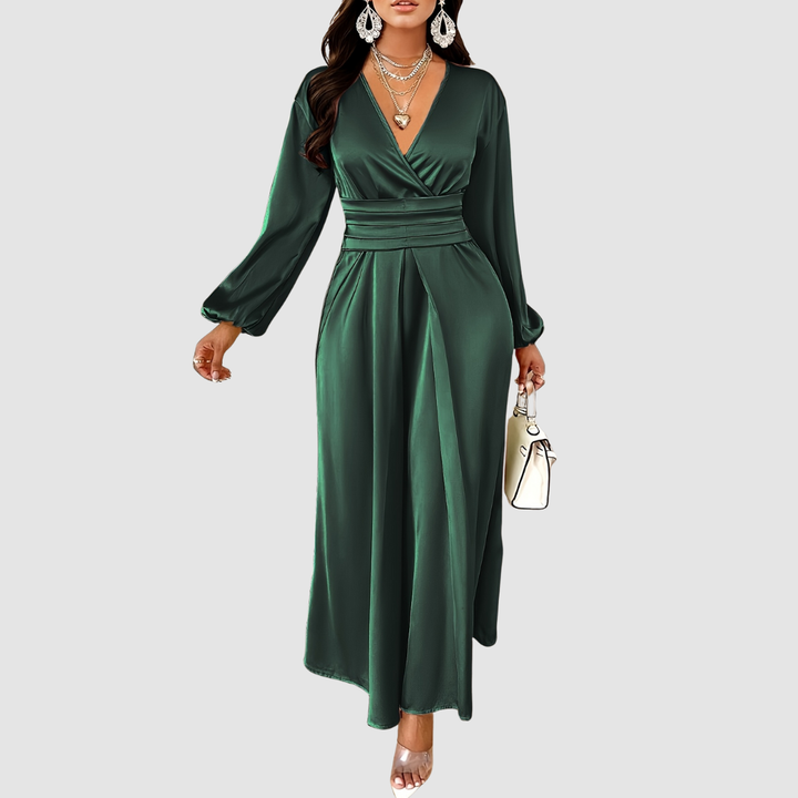 Eleanor | Pleated Satin Maxi Dress