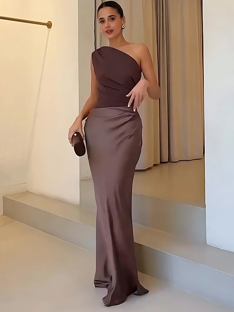 strapless open back dress La Lune Gathered One Shoulder Maxi Dress | Midnight | Dresses main image 1