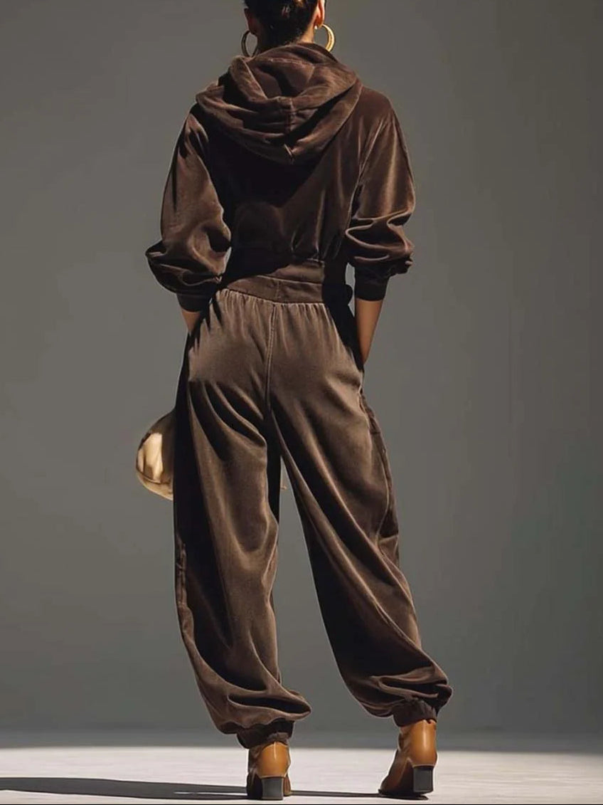 Mae | Vintage Brown Velvet Hoodie and Relaxed Trousers Set