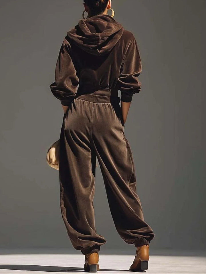 Mae | Vintage Brown Velvet Hoodie and Relaxed Trousers Set