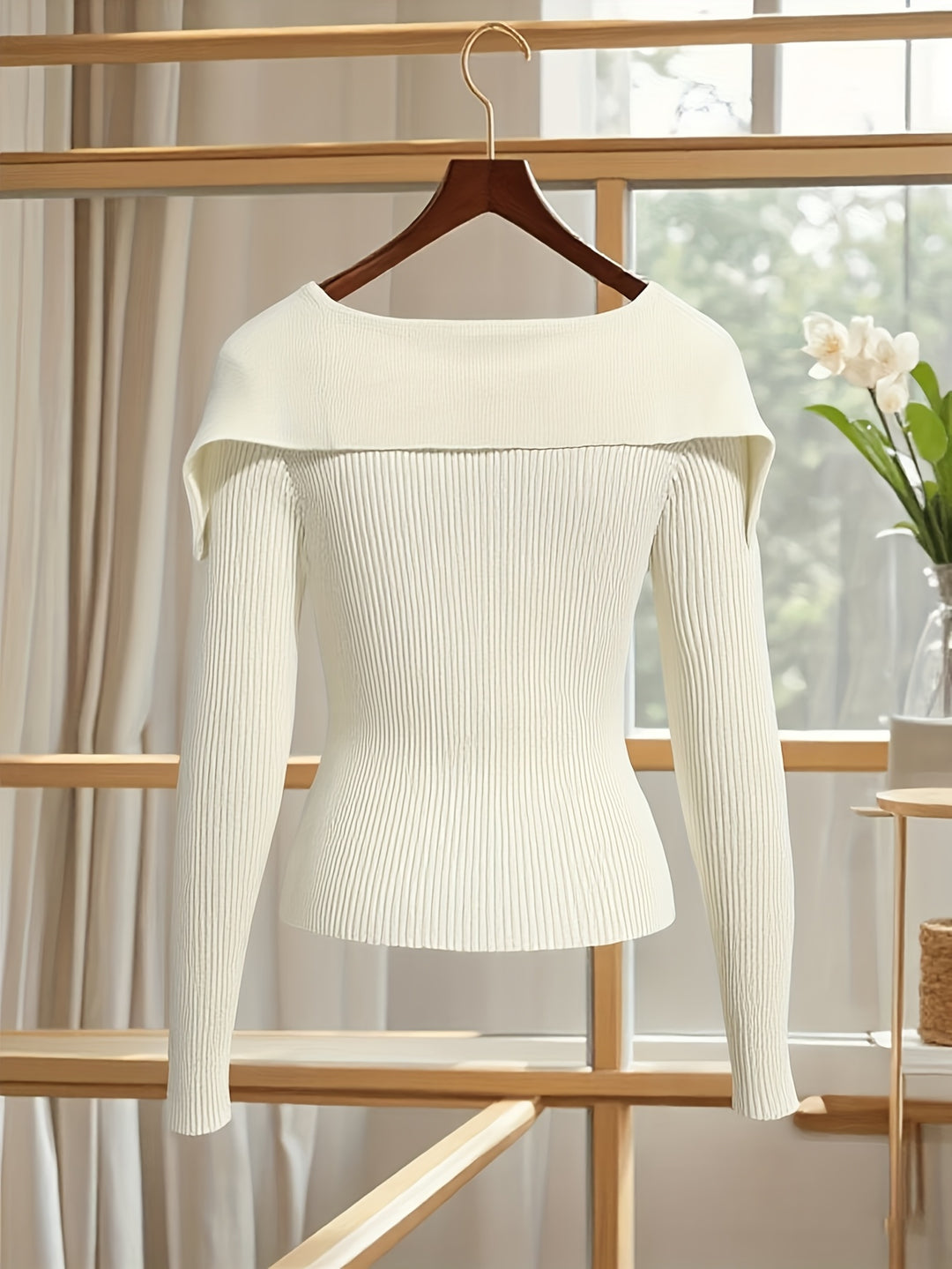 Elegante witte trui-jack voor dames - Chic V-hals, lange mouw, knoopontwerp met geribbelde details, stretchstof, perfect voor casual of formele gelegenheden