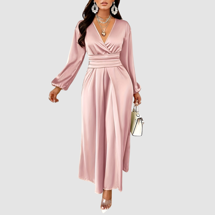 Eleanor | Pleated Satin Maxi Dress