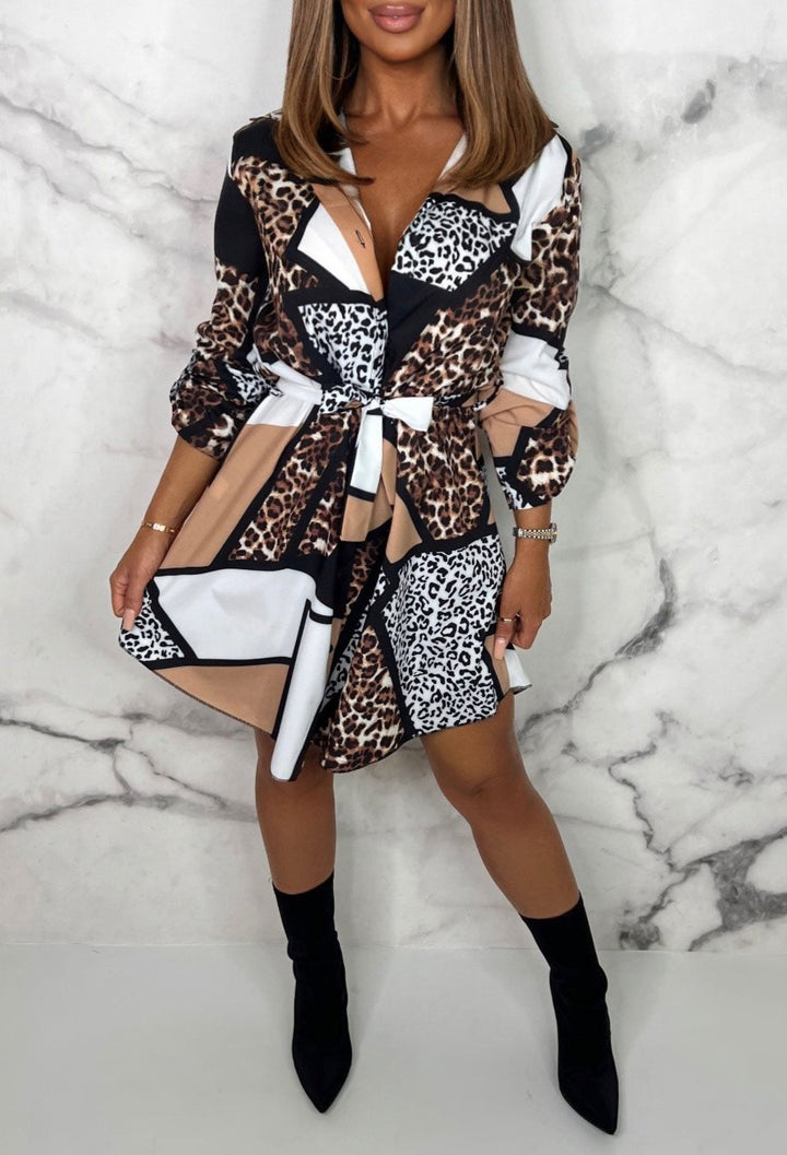Isabella |  Flirty Animal-Print Shirt Dress