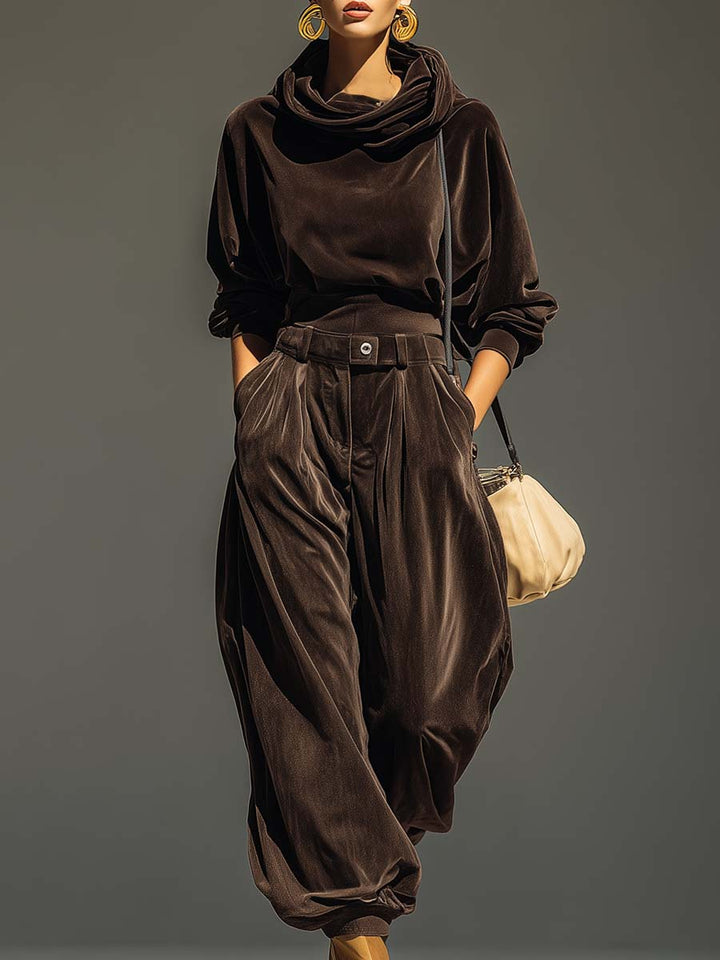Mae | Vintage Brown Velvet Hoodie and Relaxed Trousers Set