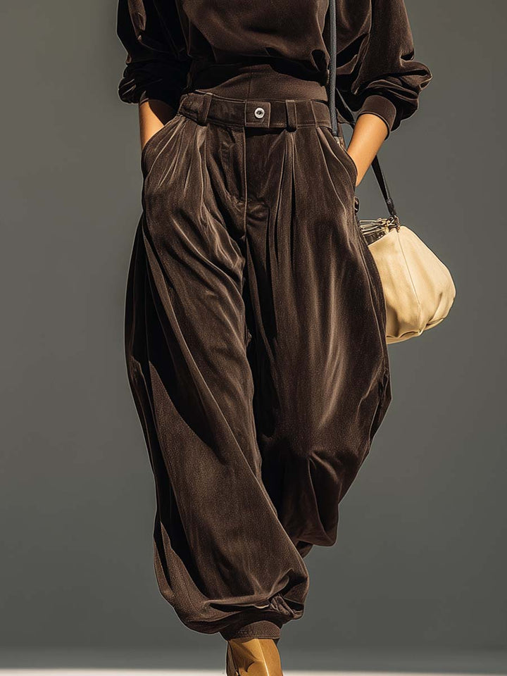Mae | Vintage Brown Velvet Hoodie and Relaxed Trousers Set