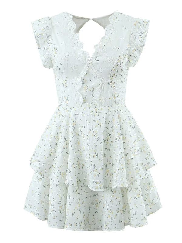 Iris | V-Neck Lace Ruffle Mini Dress