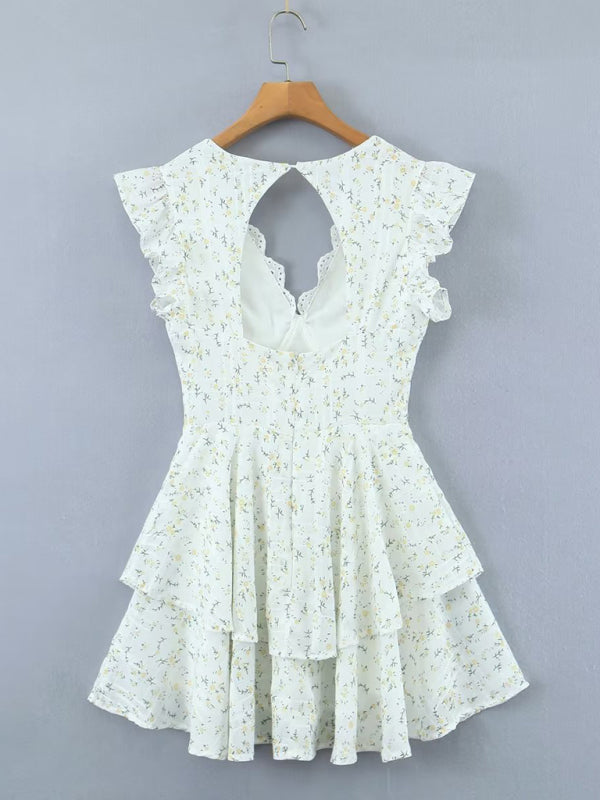 Iris | V-Neck Lace Ruffle Mini Dress