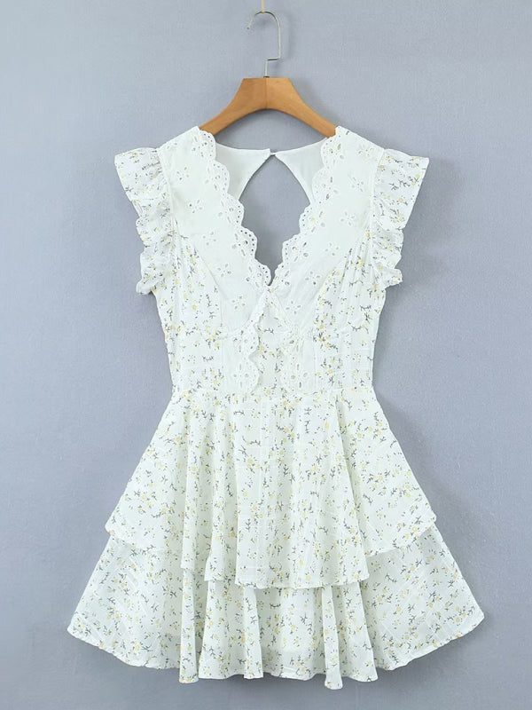 Iris | V-Neck Lace Ruffle Mini Dress