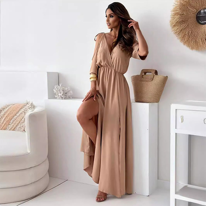 Jolie | Elegant V-Neck Slit Dress